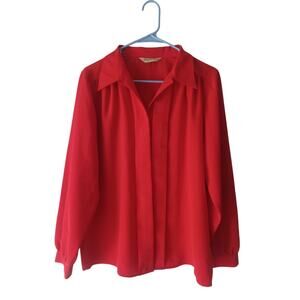 Vintage Hill Archer Blouse Shirt Womens 12 Red Designer Placket Collar
